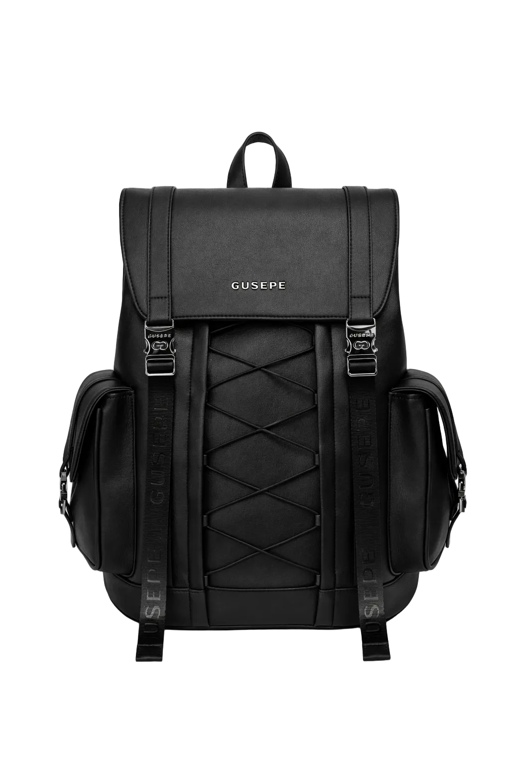 GUSEPE Founder's Edition black leather backpack front view