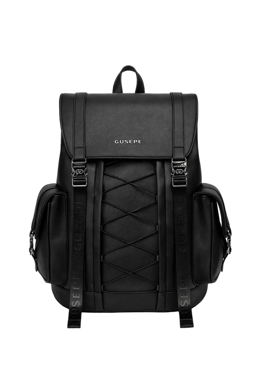 GUSEPE Founder's Edition black leather backpack front view